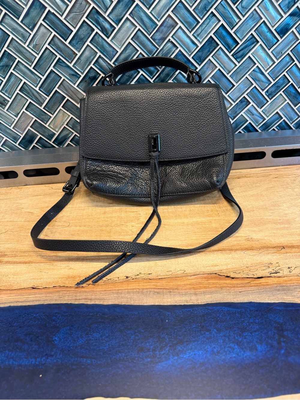 NWT Rebecca Minkoff Black Pebbled Leather Top-Handle Crossbody